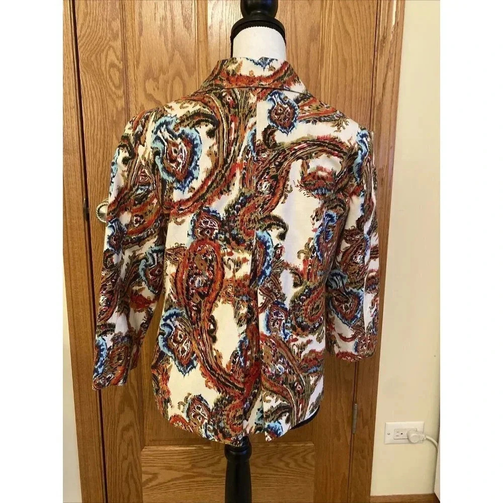 Women's Chico's Sz 1 Blazer Modern Ikat Geometric Print 3/4 Sleeve Paisley - Picture 6 of 9